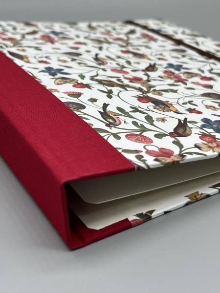 Ringbuch Planer A5 rot Blumen Tiere Detail Leinenrücken
